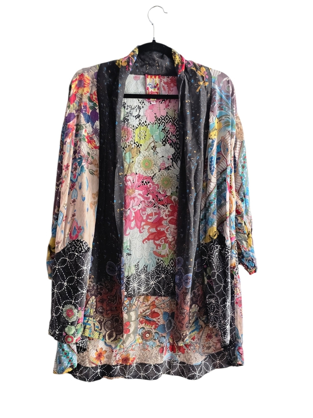 Johnny Was Lightweight Multicolor Floral Patchwork Kimono Duster XS With Pockets